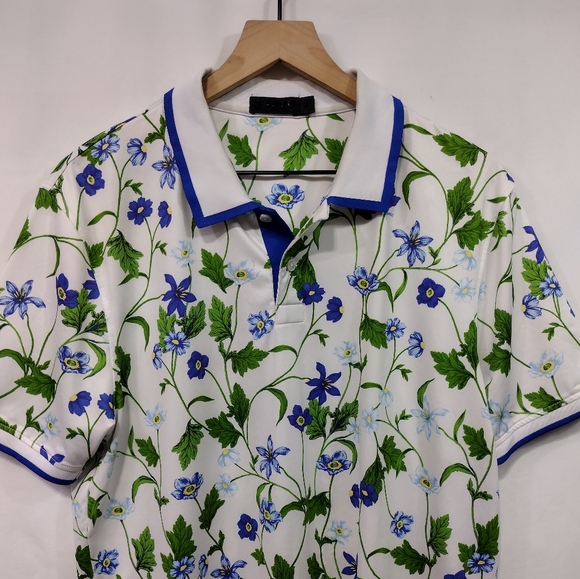 G/FORE Floral Golf Polo Mens M White Green Retro 90s Y2K Sporty Athletic Outdoor - Picture 2 of 8